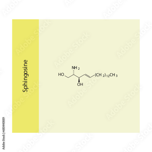 Molecular structure diagram of Sphingosine - a sphingoid base. yellow Scientific vector illustration.