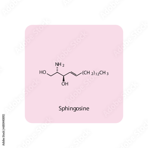 Molecular structure diagram of Sphingosine - a sphingoid base. pink Scientific vector illustration.