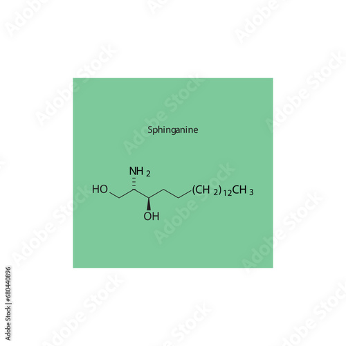 Molecular structure diagram of Sphinagnine - a sphingoid base. green Scientific vector illustration.