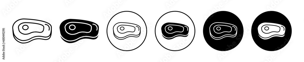 Meat icon set. cooked beef steak vector symbol. barbecue pork sign in ...