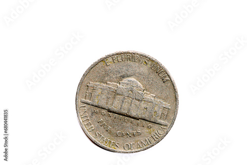 USA half dime nickel coin (25 cents) reverse showing Monticello cut out and isolated on a white background photo