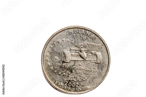 A quarter dollar coin (25 cents) with the image of Indiana (the Hoosier state), United States. photo