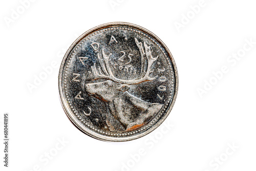 A quarter dollar coin (25 cents) with the image of Indiana (the Hoosier state), United States. photo
