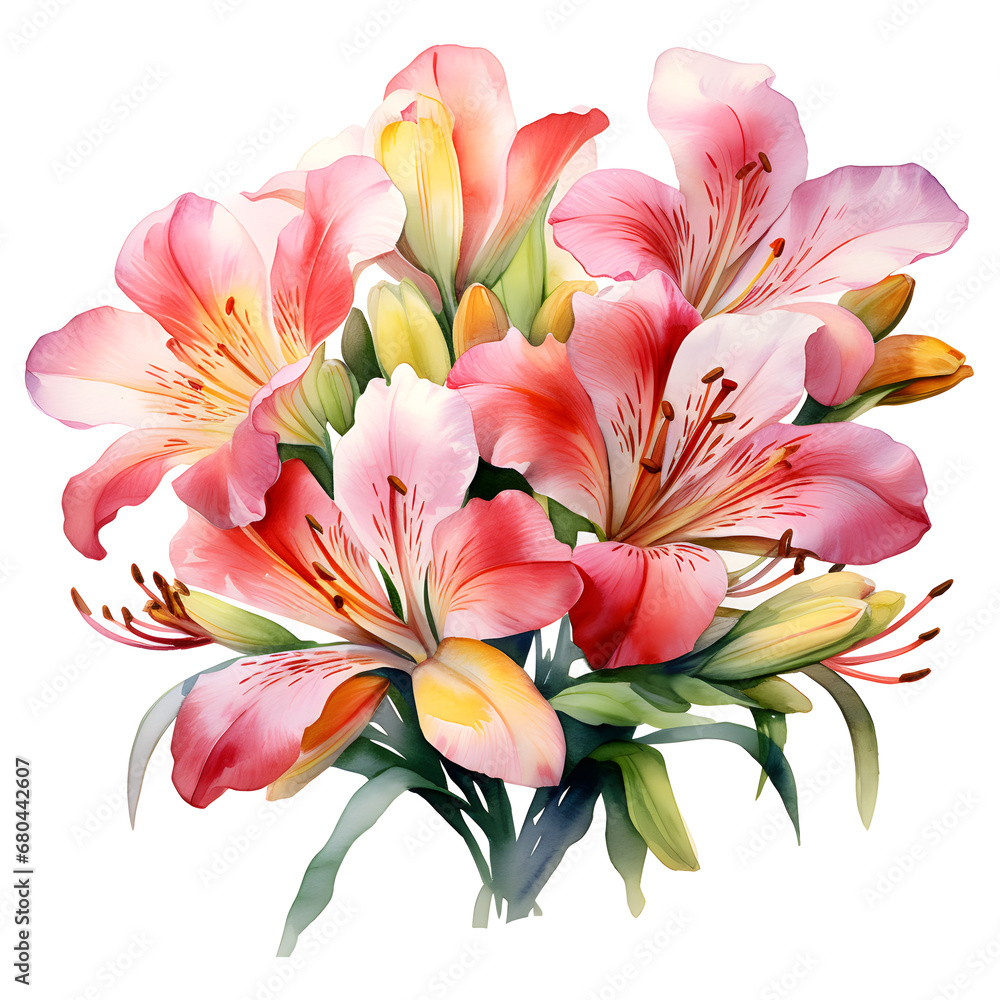 Fototapeta premium Alstroemeria, Flowers, Watercolor illustrations