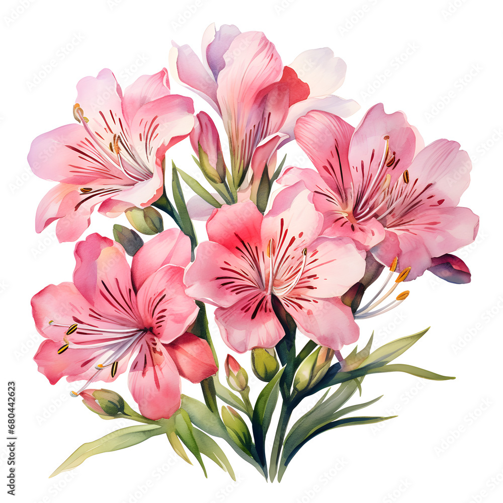 Alstroemeria, Flowers, Watercolor illustrations