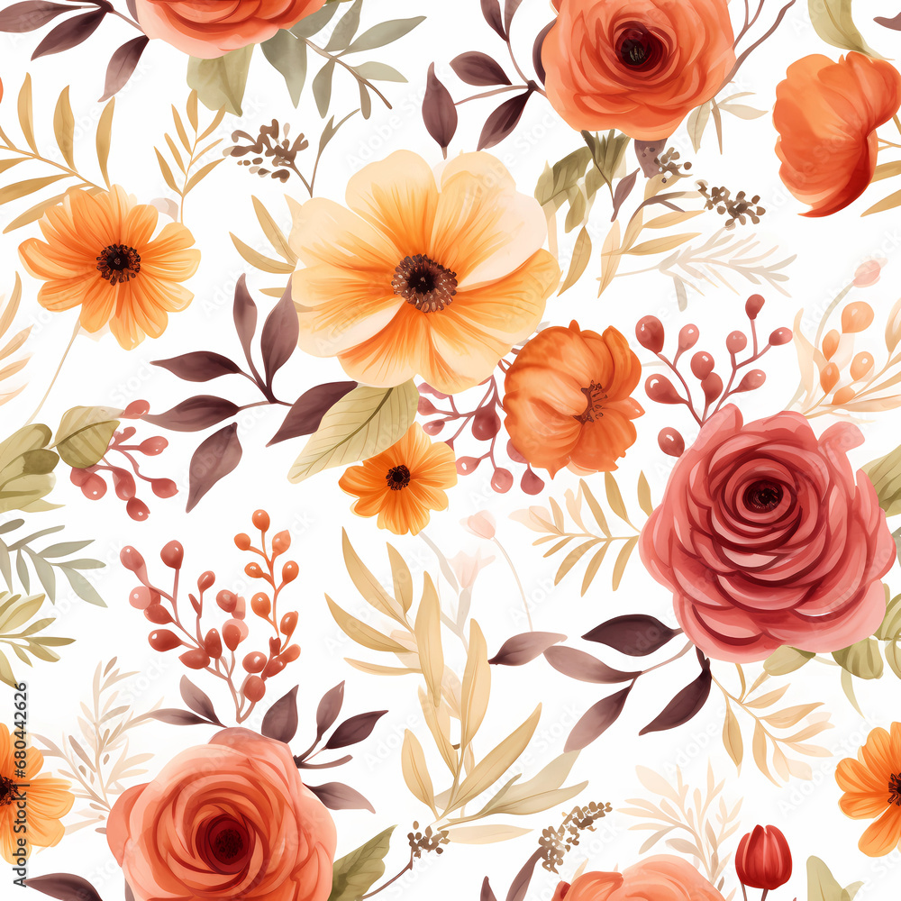 Watercolor Autumn Flowers Seamless Patterns Watercolor Autumn Flowers Seamless Patterns