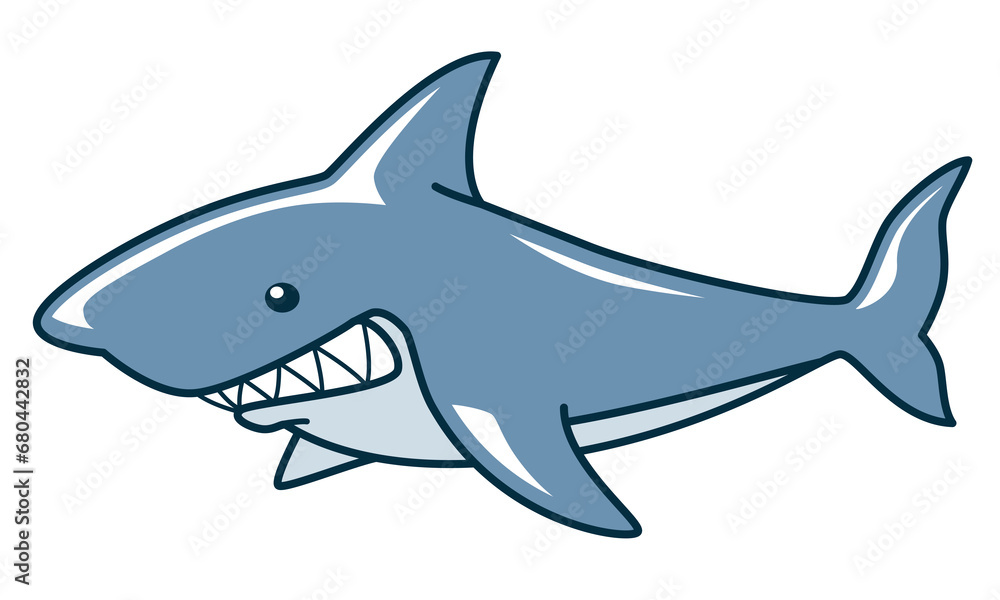 Fototapeta premium Shark, color cartoon illustration on a white background, vector