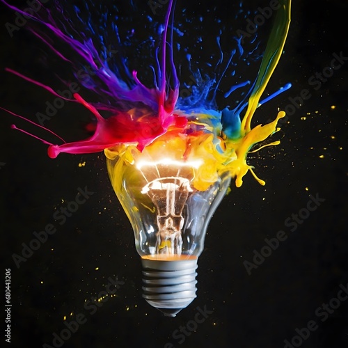 Divergent Sparks: Creative Light Bulb Explosion in Vivid Hues