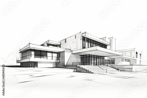 modern villa as line art