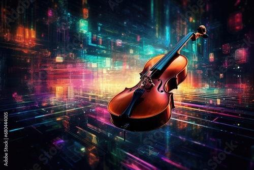 A violin is placed on top of a vibrant and colorful background. This image can be used to add a touch of music and creativity to various projects.