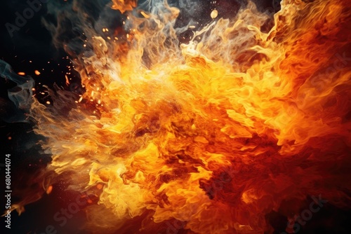 A close-up view of a fiery blaze on a black background. This dynamic image can be used to add a dramatic touch to various projects and designs.