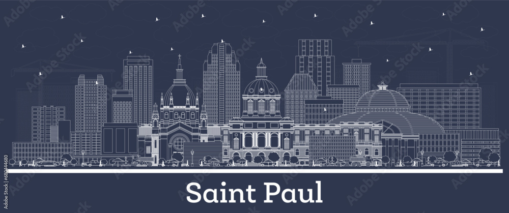 Outline Saint Paul Minnesota city skyline with white buildings. Business travel and tourism concept with historic architecture. Saint Pau cityscape with landmarks.