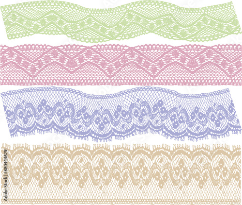 SET OF DECORATIVE EMBROIDERY LACE TRIM USED FOR WOMEN AND GIRLS APPAREL DRESSES TOPS AND ACCESSORIES FASHION DESIGN VECTOR ILLUSTRATION