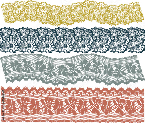 SET OF DECORATIVE EMBROIDERY LACE TRIM USED FOR WOMEN AND GIRLS APPAREL DRESSES TOPS AND ACCESSORIES FASHION DESIGN VECTOR ILLUSTRATION