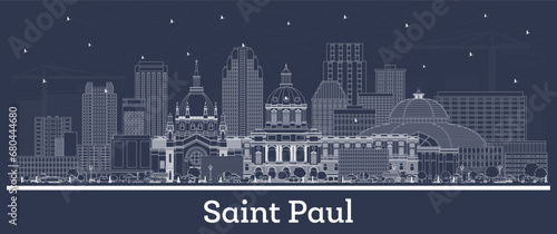 Outline Saint Paul Minnesota city skyline with white buildings. Business travel and tourism concept with historic architecture. Saint Pau cityscape with landmarks.