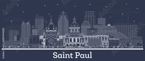 Outline Saint Paul Minnesota city skyline with white buildings. Business travel and tourism concept with historic architecture. Saint Pau cityscape with landmarks.