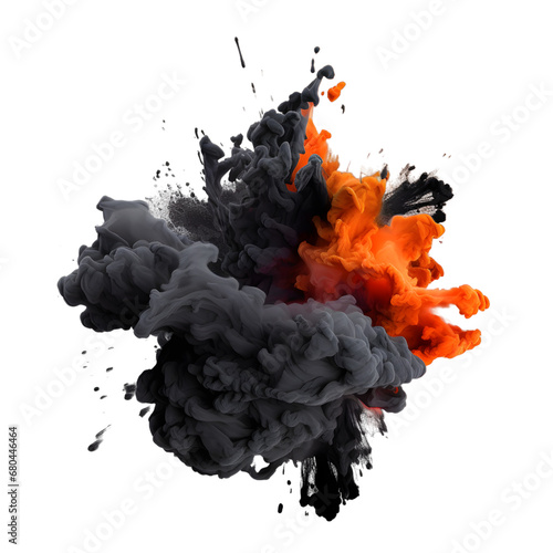 black and orenge holi paint color explosion transparent background	 photo
