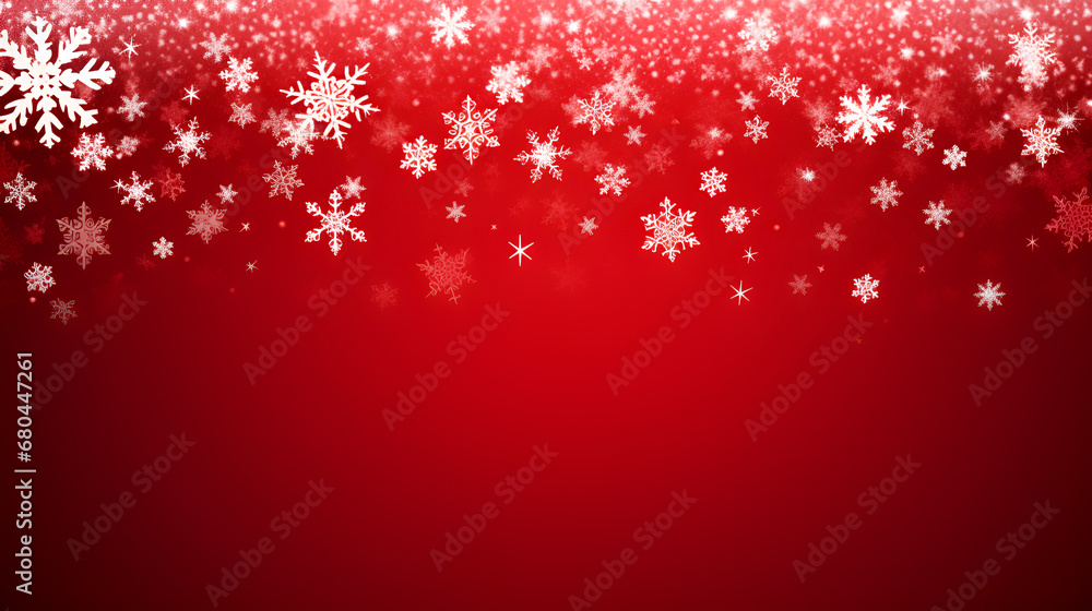 Random falling snowflakes, snow gradient from top with copy space on Christmas holiday red background Random falling snowflakes, snow gradient from top with copy space on Christmas holiday red background