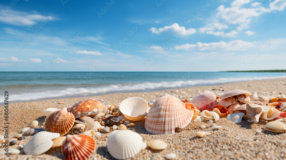 collection of sea shells close-up against the background of the ocean collection of sea shells close-up against the background of the ocean