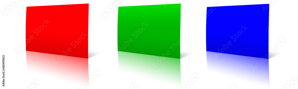 Three Business Cards template red, green and blue (RGB) for presentation layouts and design. 3D rendering. Three Business Cards template red, green and blue (RGB) for presentation layouts and design. 3D rendering.