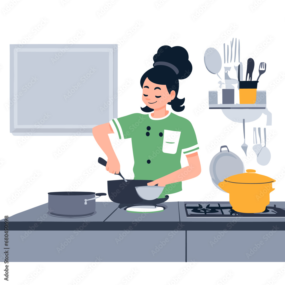 Illustration woman cooking and preparing food, Flat people on culinary workshop, vector concept. Illustration woman cooking and preparing food, Flat people on culinary workshop, vector concept.