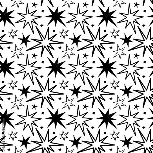 vector seamless pattern of black and white stars. print for fabric, wrapping paper or design. (ID: 680451054)