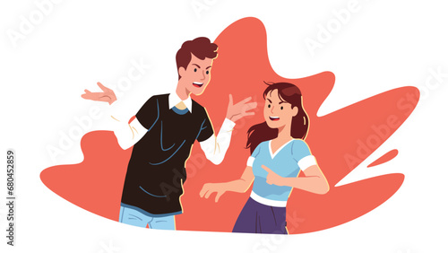 Angry man, woman couple persons arguing breaking up. Wife, husband family shouting quarrelling having fight, conflict. Relationships difficulties problem, divorce crisis flat vector illustration