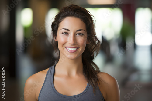 Free Download Fit Brunette Woman Smiling In Fitness Setting - GFXLoad