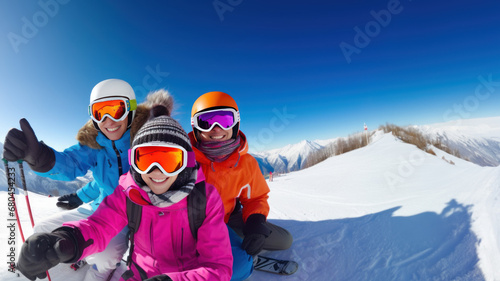 Happy people skiing created with Generative AI technology
