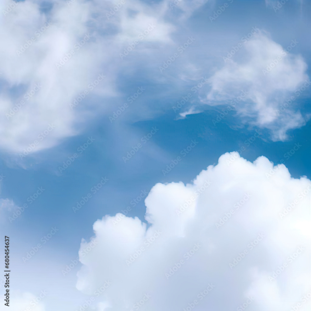Soft and fluffy white clouds on a blue sky background Natural and calming Ideal for creating a serene and peaceful atmosphere in designs
