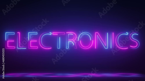 3d render, glowing neon electronics text animation on dark background
 photo