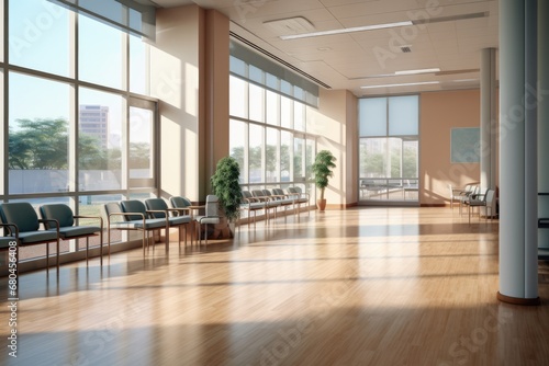 Office Or Medical Hall With Panoramic Windows  Creating Luminous Ambiance
