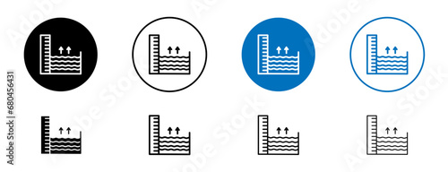 Sea Level vector illustration set. Rising water level measurement icon in black and blue color. photo