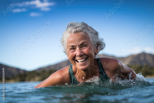 Older Woman Gracefully Swims In The Lake © Anastasiia
