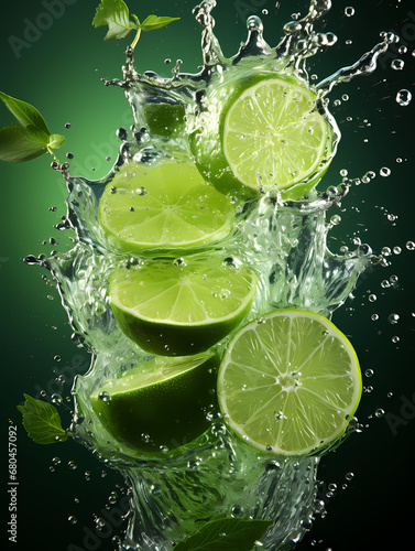 Green lemon commercial photography  with water splash photography effect  fruit commercial photography