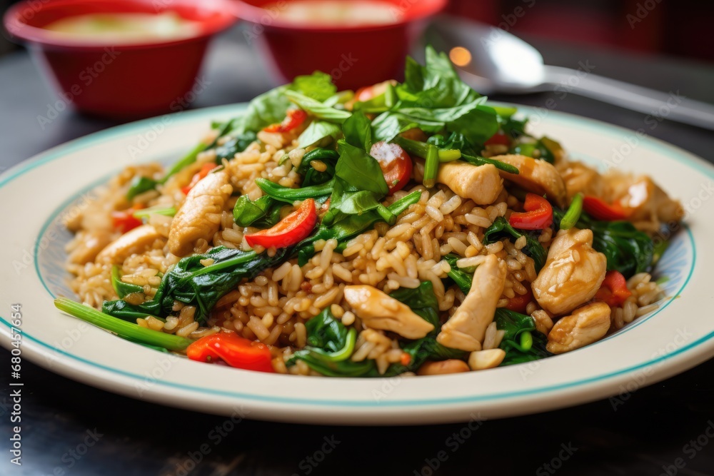 Stirfried Basil And Chicken Rice, Street Food Dish Stirfried Basil And Chicken Rice, Street Food Dish