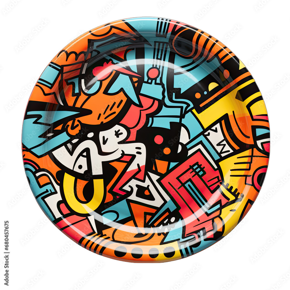 Graffiti Plate from a Top View Isolated on Transparent or White Background, PNG Graffiti Plate from a Top View Isolated on Transparent or White Background, PNG