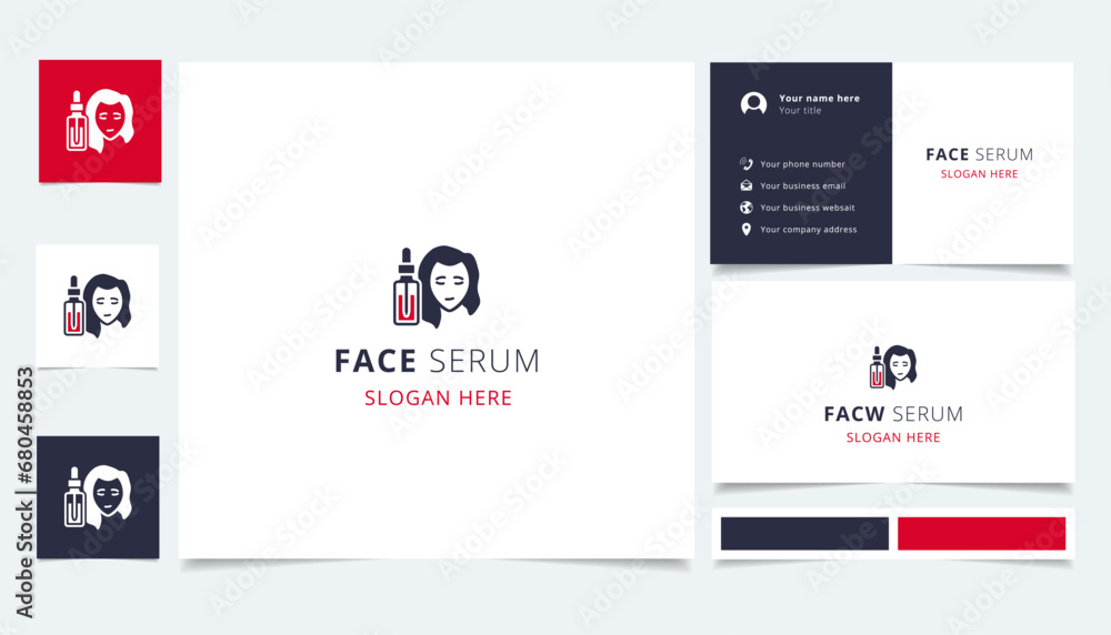 Face serum logo design with editable slogan. Branding book and business card template.