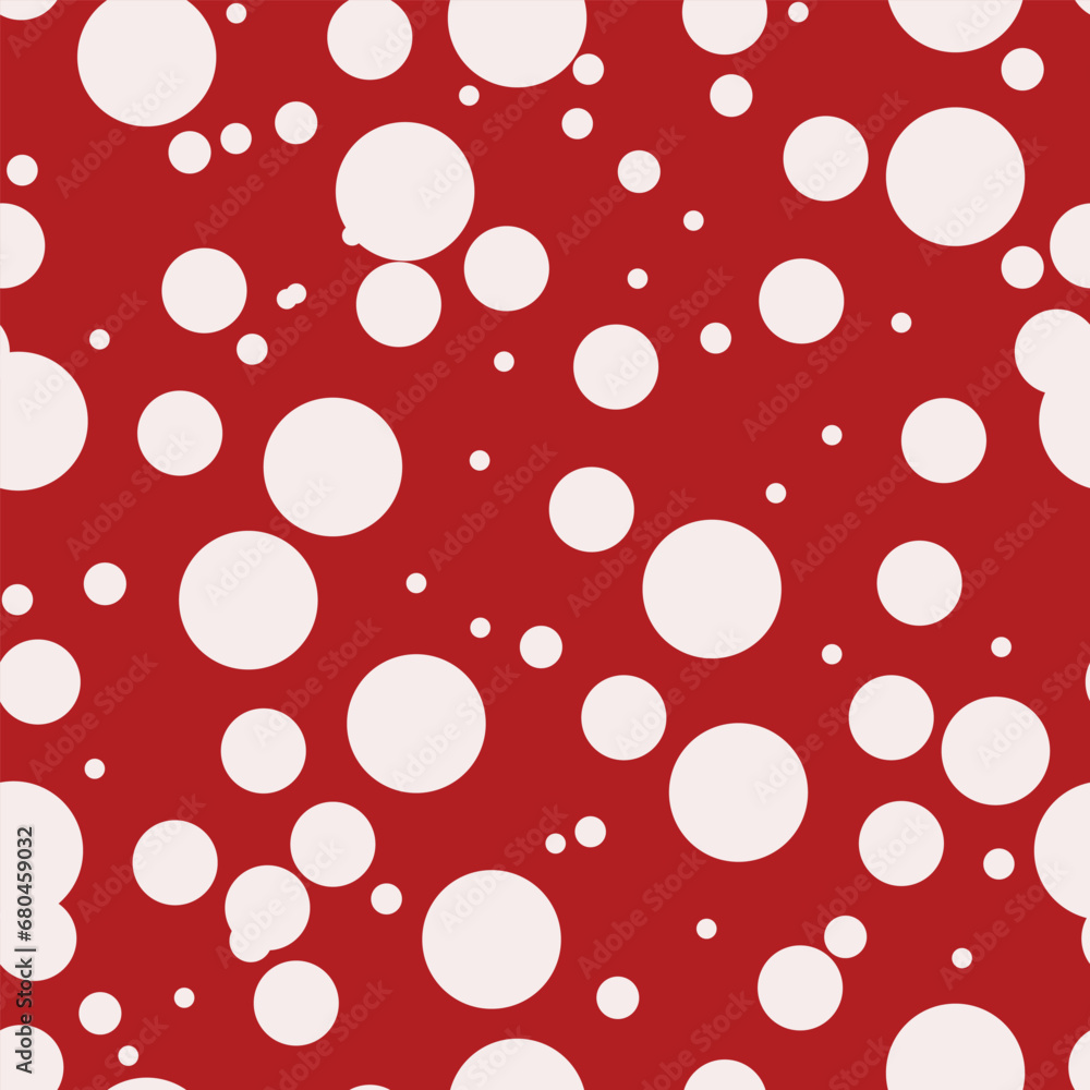 Seamless vector pattern with white circles of different sizes on a red background. Vector illustration. Set of seamless textures with white bubbles, vector seamless texture.
Seamless vector pattern with white circles of different sizes on a red background. Vector illustration. Set of seamless textures with white bubbles, vector seamless texture.