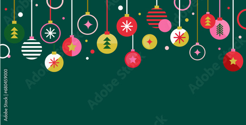 Merry Christmas , Christmas ornaments and Xmas decorations. Colorful vector illustration geometric cartoon style. 2024