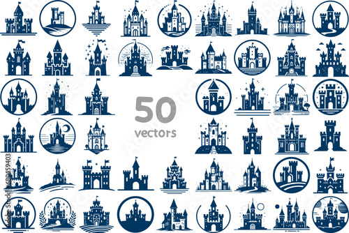 vintage castle collection of simple minimalistic stencil vector drawings photo