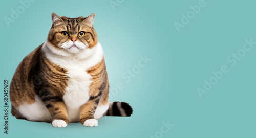 Fat cat on a colored background. Copy space. photo