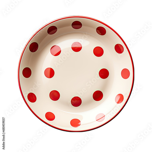 Polka Dot Plate from Top View Isolated on Transparent or White Background, PNG