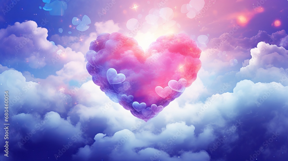 Beautiful colorful valentine day heart in the clouds