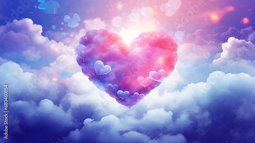 Beautiful colorful valentine day heart in the clouds