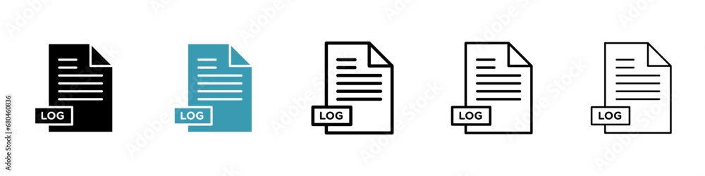 Log File vector icon set. Computer data analytics log file symbol in black and white color. - obrazy, fototapety, plakaty 