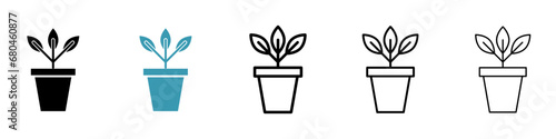 Plant Pot vector icon set. Houseplant flowerpot symbol in black and white color.