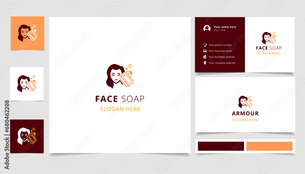 Face soap logo design with editable slogan. Branding book and business card template.