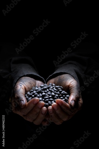 4K Image: Close-Up of Black Beans in Farmer's Hand