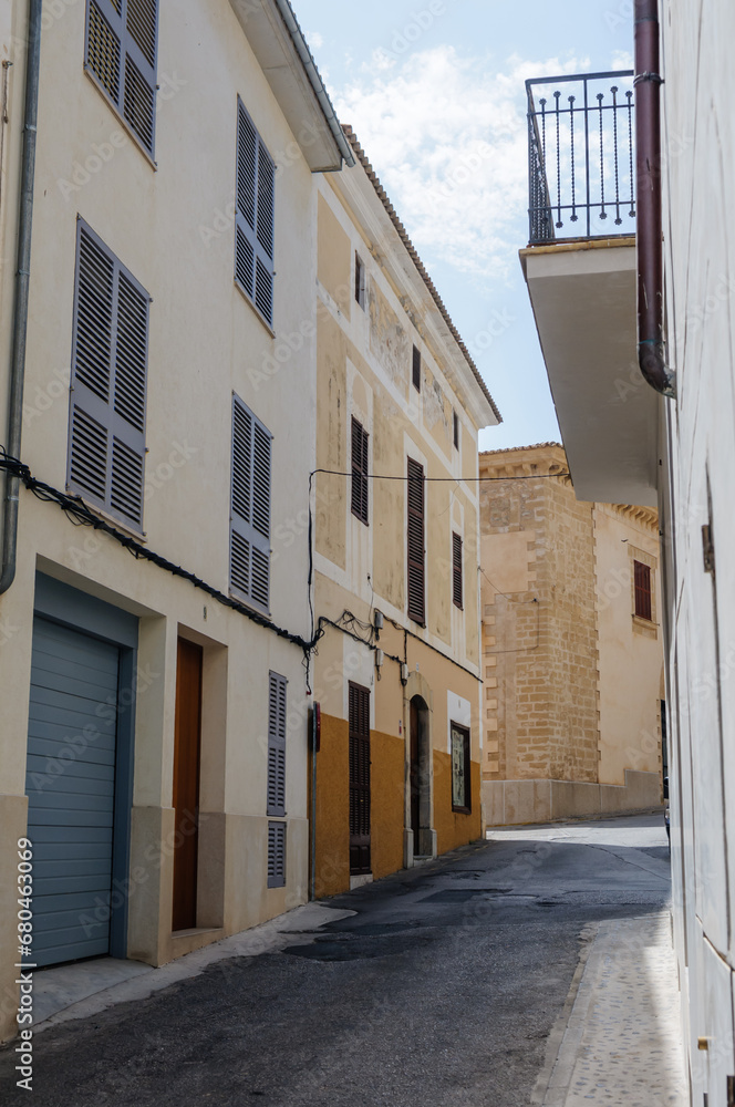 Empty street in Arta, Mallorca/Majorca on a very hot day